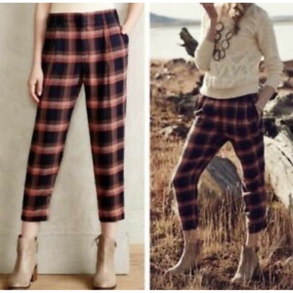Cartonnier Sz‎ 2 Tartan Crop Ankle Zip Pants Pleated Ankle Zip ANTHROPOLOGIE